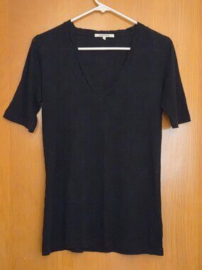 Emerson Fry Luxe V-Neck 100% Linen Top Womens S Black Minimalist Made in USA
